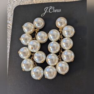 J. Crew Gold and White Pearl Cluster Chandelier Earrings, New.